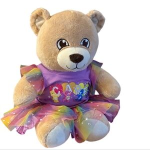 Build-A-Bear Tan Bear with Purple and Rainbow Outfit